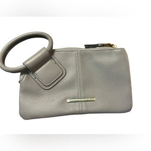 Mia K Gray Pebbled Leather Wristlet Clutch Purse Gold Tone Zip Small Handbag